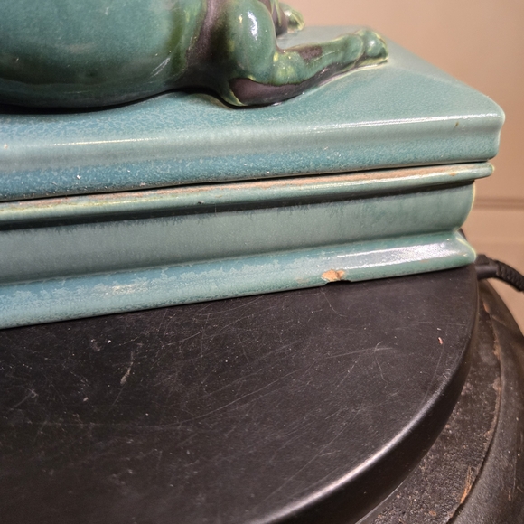 The Mosaic Tile Co Zanesville Ohio Green Hound Dog Box Ceramic Rare c1920 Antiqu - Picture 9 of 13